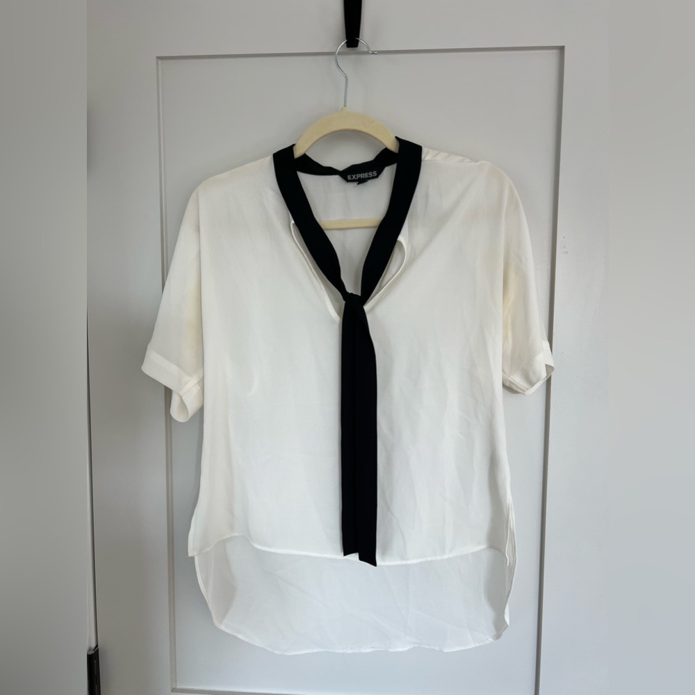 White work blouse with black tie